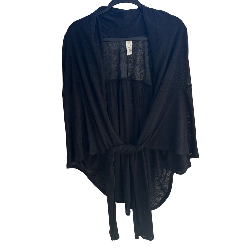 Chalet Black 100% Linen‎ Tie Front Wrap Cardigan Sheer Knit Lagenlook Women 1X